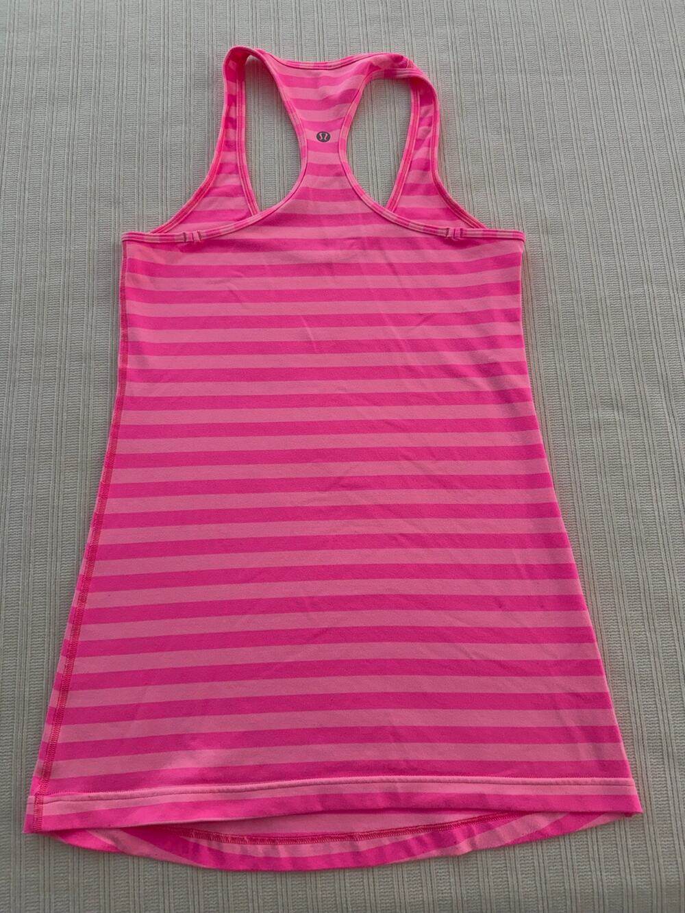 Lululemon Cool Racerback Tank Top Pink Striped Athletic Workout Tee Size 4